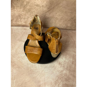 Sofft Brown‎ Leather Buckle Strappy Wedge Sandals 7.5M Comfort